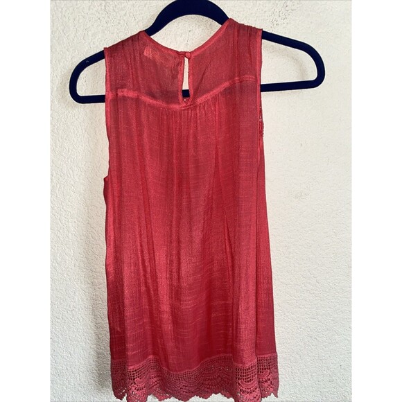 Entro Embroidered Crochet Tunic Ruffle Lace Tank Top Womens M Pink Hippie Boho - Picture 9 of 11